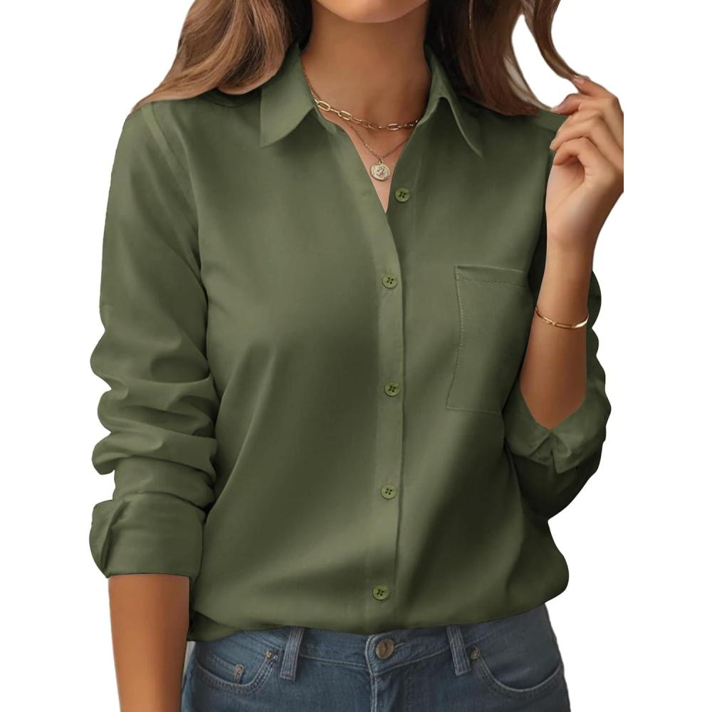 imageZeagoo Womens Button Down Shirt Long Sleeve Blouse Business Work Tops Dressy Casual Floral Printed Outfits with PocketGreen