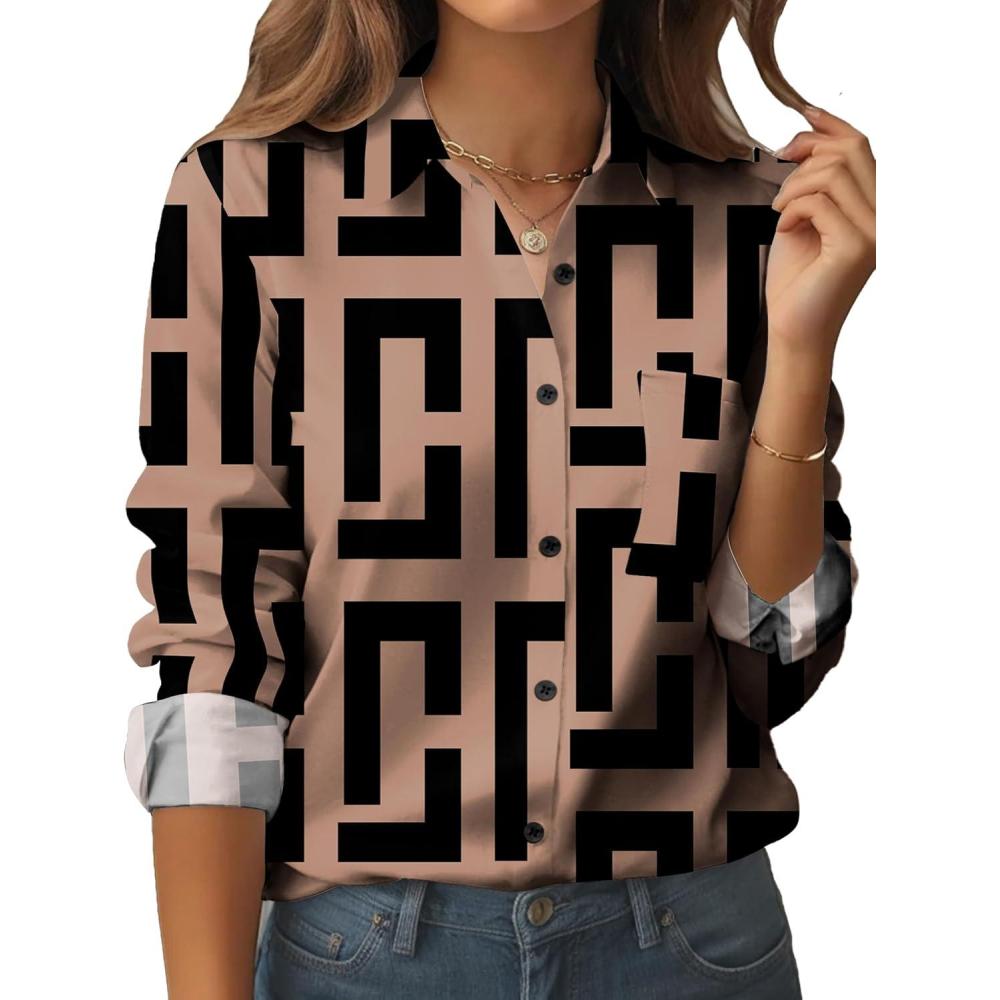 imageZeagoo Womens Button Down Shirt Long Sleeve Blouse Business Work Tops Dressy Casual Floral Printed Outfits with PocketJh308