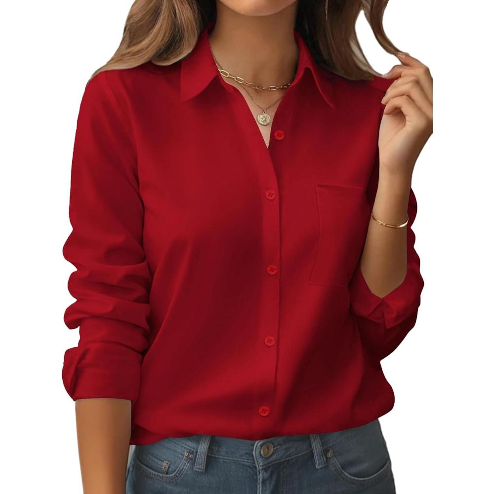 imageZeagoo Womens Button Down Shirt Long Sleeve Blouse Business Work Tops Dressy Casual Floral Printed Outfits with PocketRed