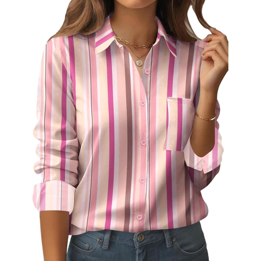 imageZeagoo Womens Button Down Shirt Long Sleeve Blouse Business Work Tops Dressy Casual Floral Printed Outfits with PocketTz269