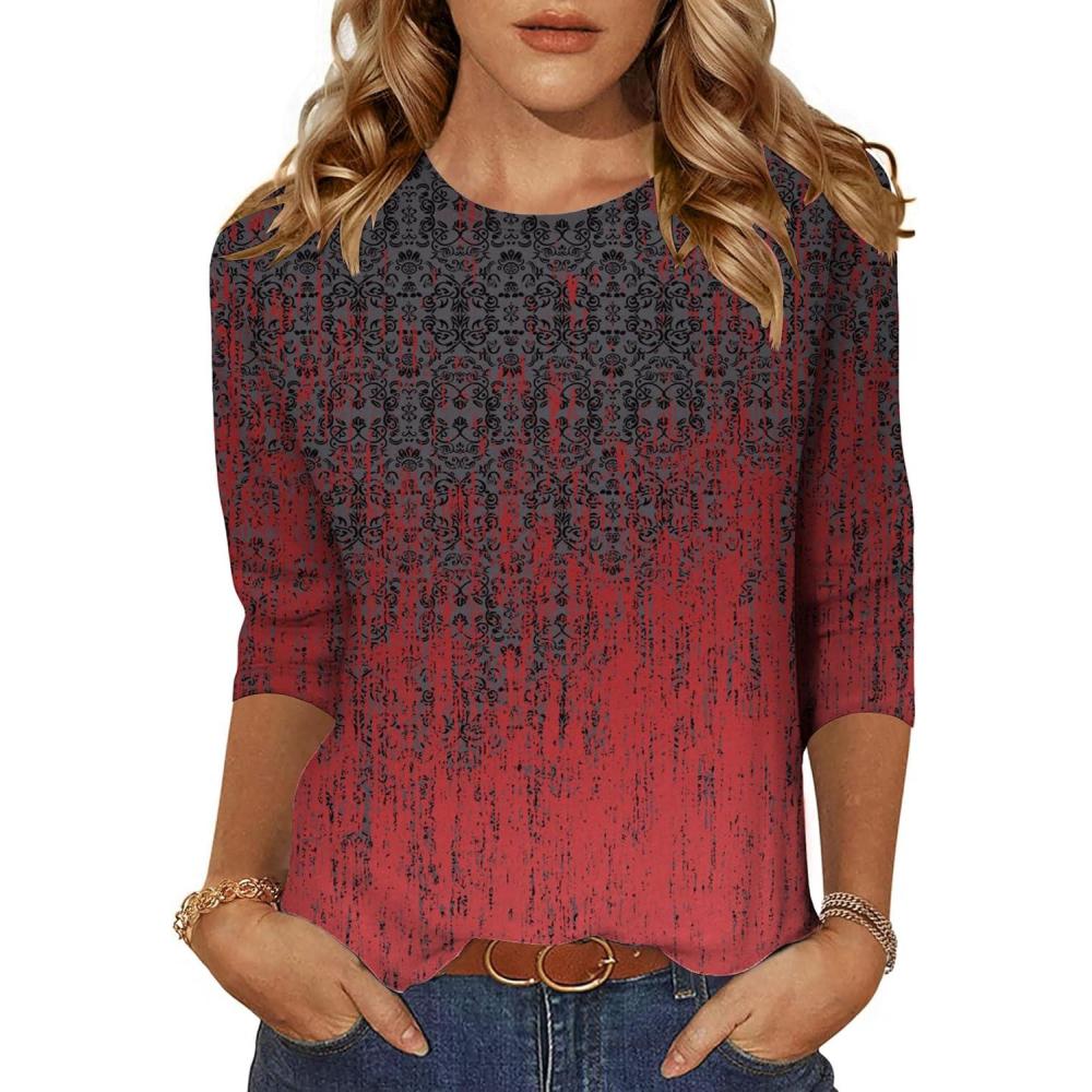 imageZeagoo Womens Casual 34 Sleeve TShirts Round Neck Cute Tunic Tops Basic Tees Blouses Business Work Tee TopBlack Redmz838