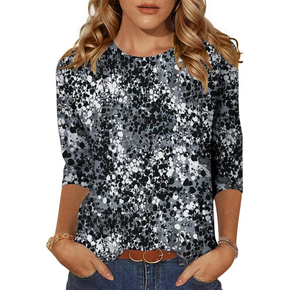 imageZeagoo Womens Casual 34 Sleeve TShirts Round Neck Cute Tunic Tops Basic Tees Blouses Business Work Tee TopBlack Whitecx273