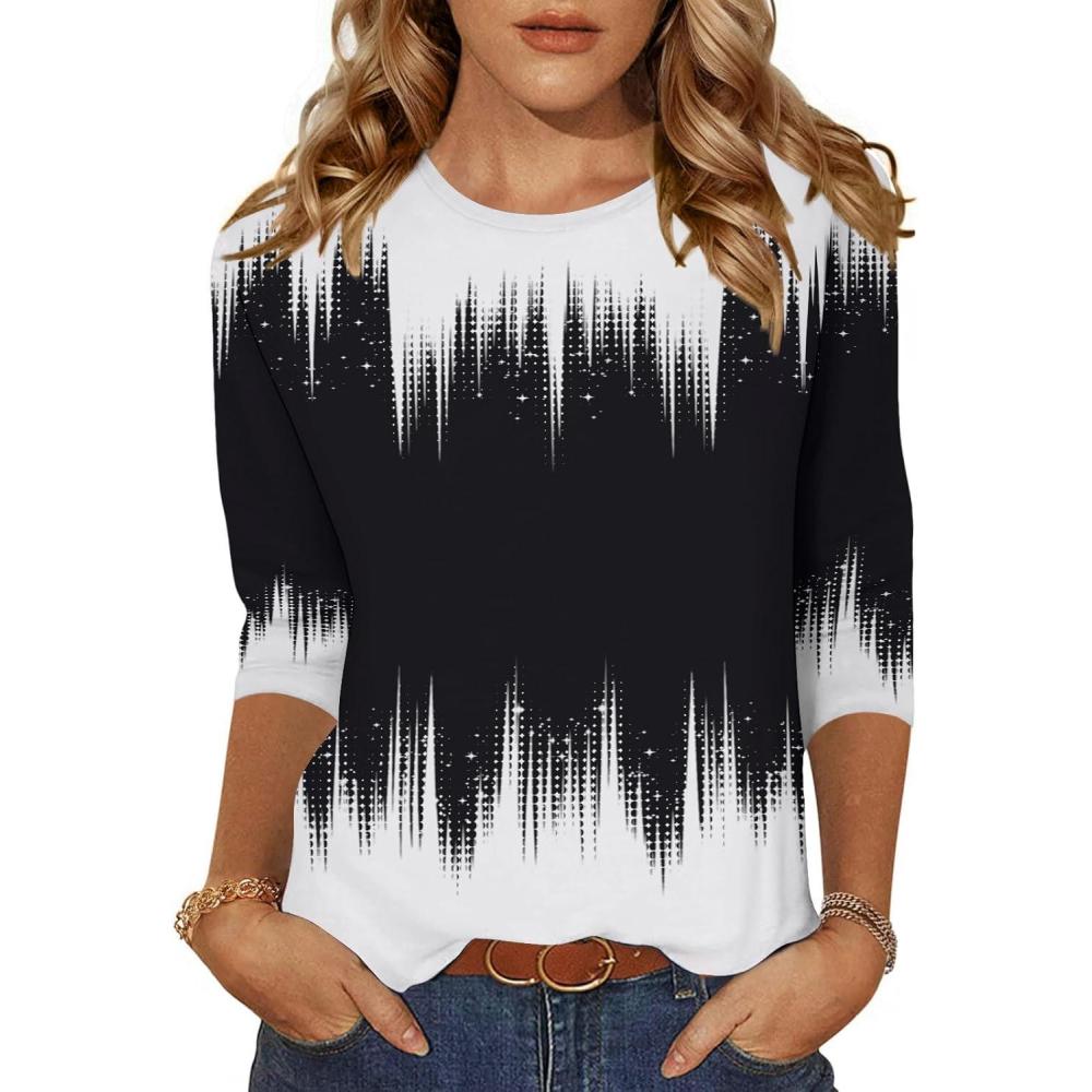 imageZeagoo Womens Casual 34 Sleeve TShirts Round Neck Cute Tunic Tops Basic Tees Blouses Business Work Tee TopBlack Whitejb204