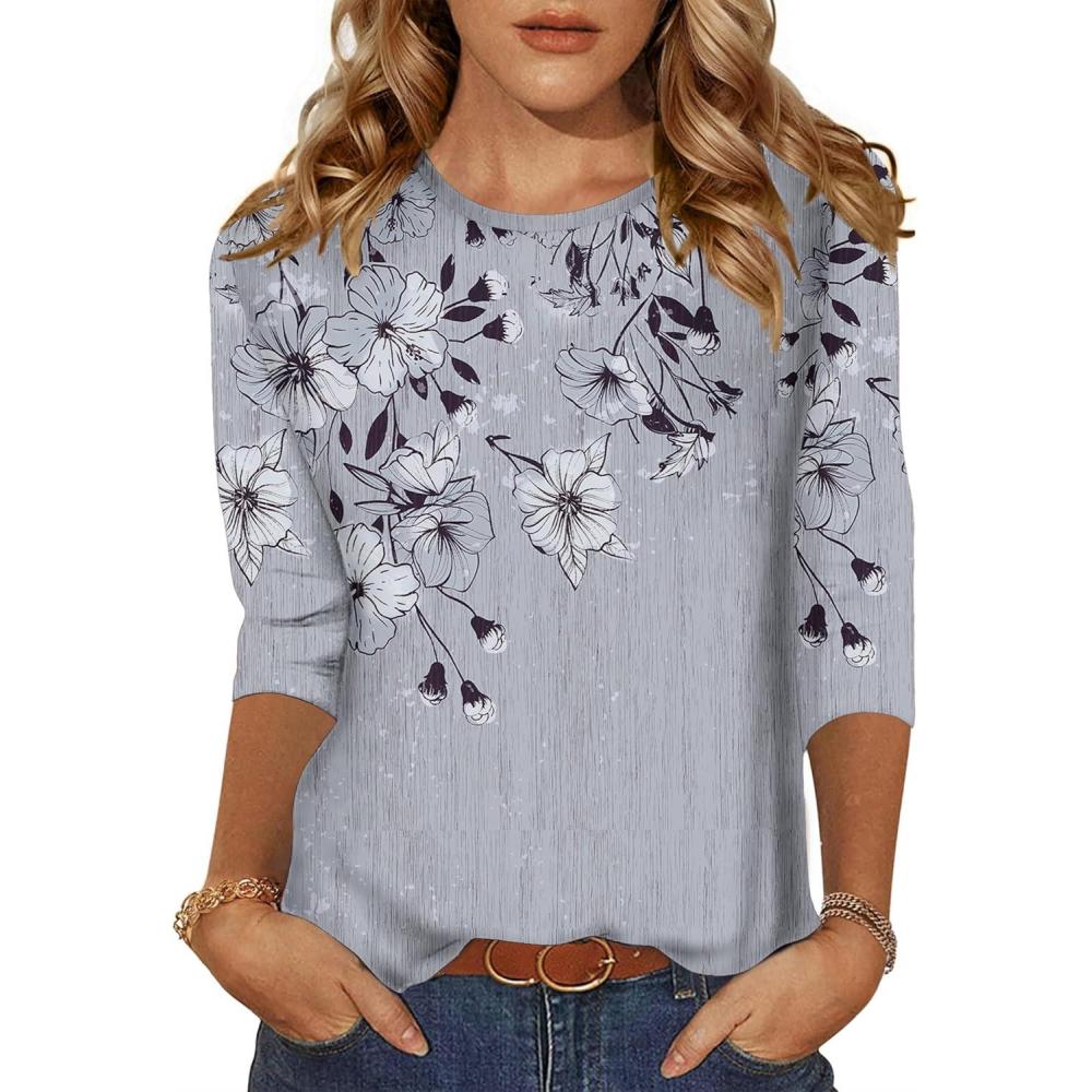 imageZeagoo Womens Casual 34 Sleeve TShirts Round Neck Cute Tunic Tops Basic Tees Blouses Business Work Tee TopDh62