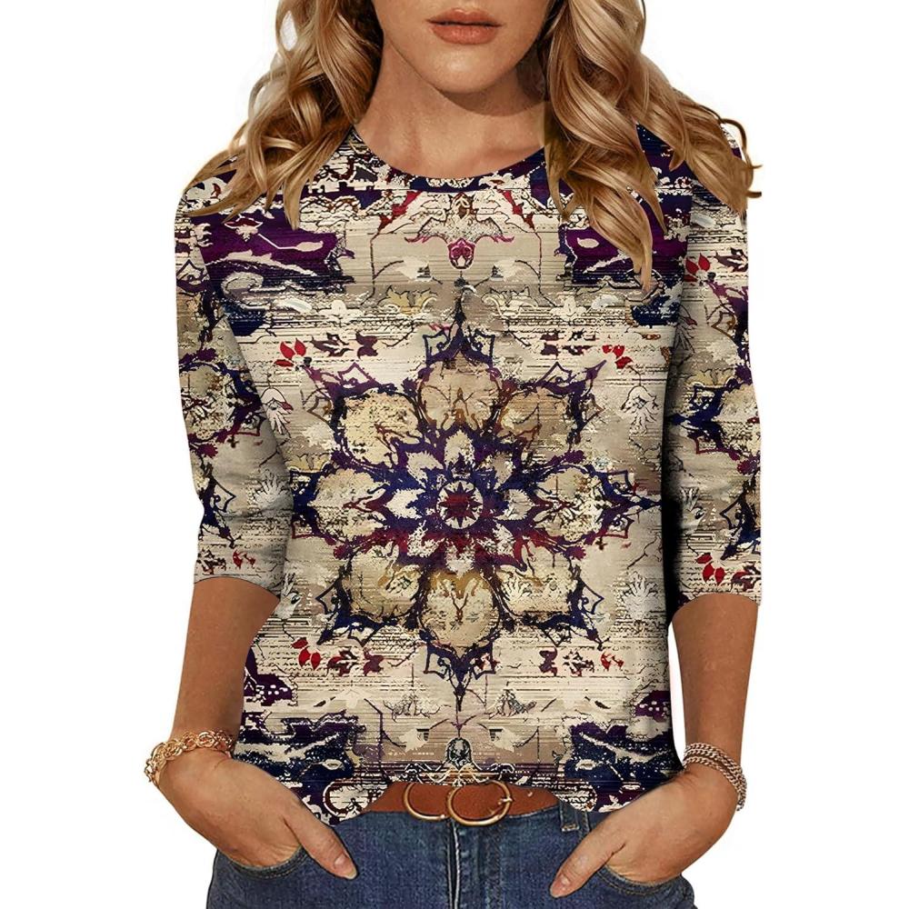imageZeagoo Womens Casual 34 Sleeve TShirts Round Neck Cute Tunic Tops Basic Tees Blouses Business Work Tee TopMulticolormz857
