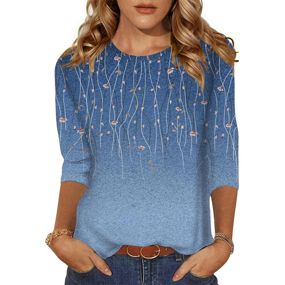 imageZeagoo Womens Casual 34 Sleeve TShirts Round Neck Cute Tunic Tops Basic Tees Blouses Business Work Tee TopXh4831