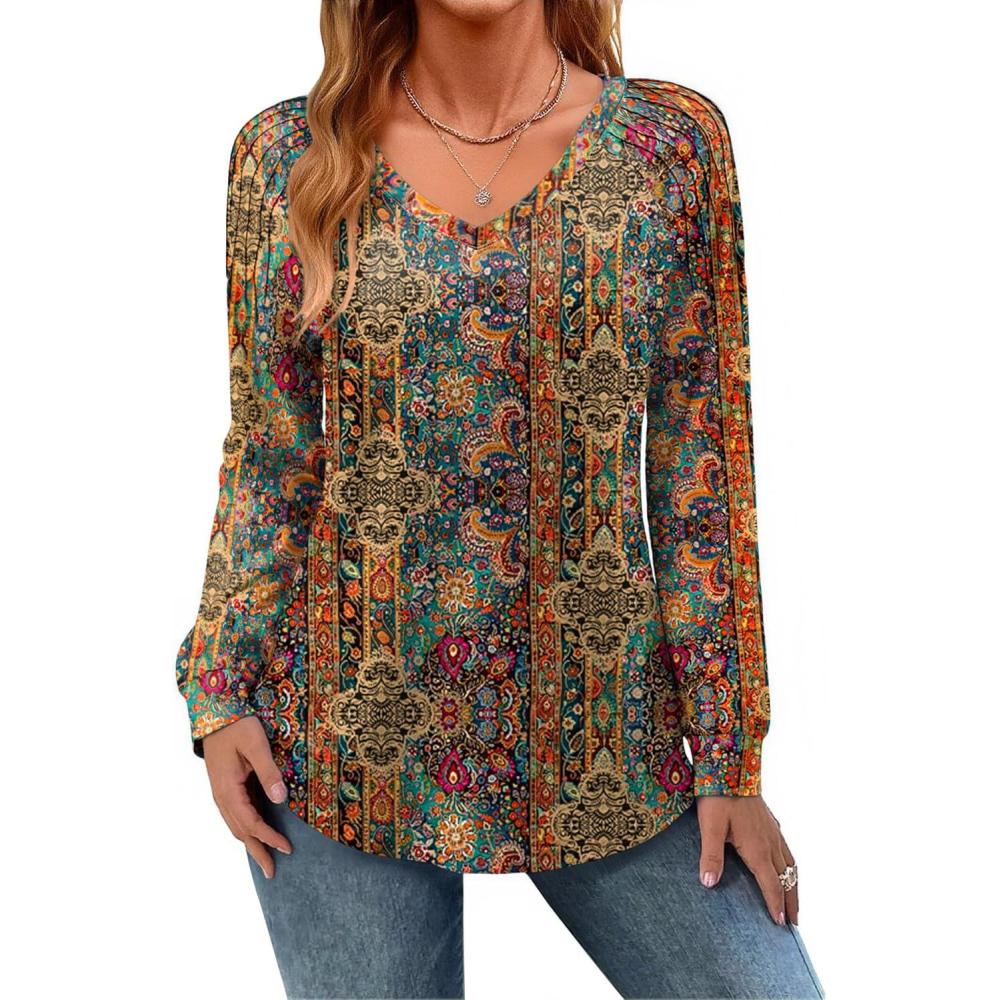 imageZeagoo Womens Long Sleeve Tops V Neck Pleated Shirts Dressy Casual Blouses Fall Fashion Tunic Clothes 2026 TShirts01vintage Floral