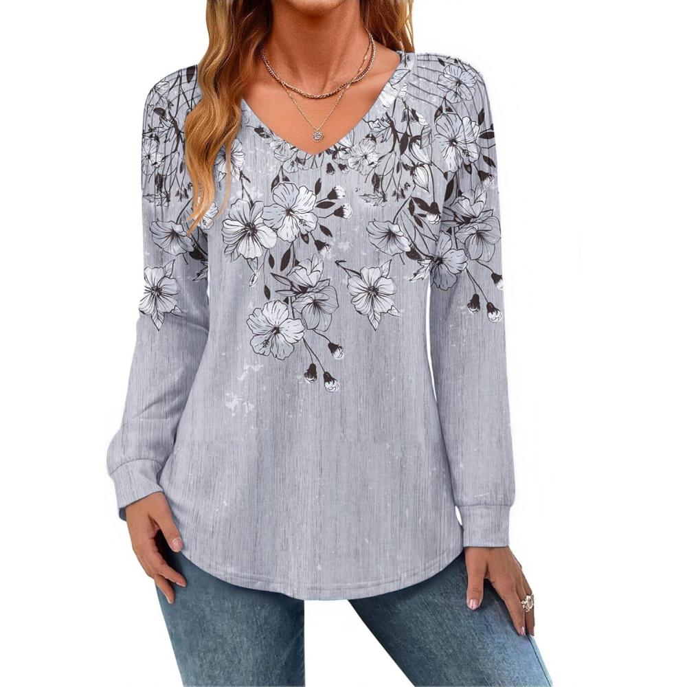 imageZeagoo Womens Long Sleeve Tops V Neck Pleated Shirts Dressy Casual Blouses Fall Fashion Tunic Clothes 2026 TShirtsGrey1