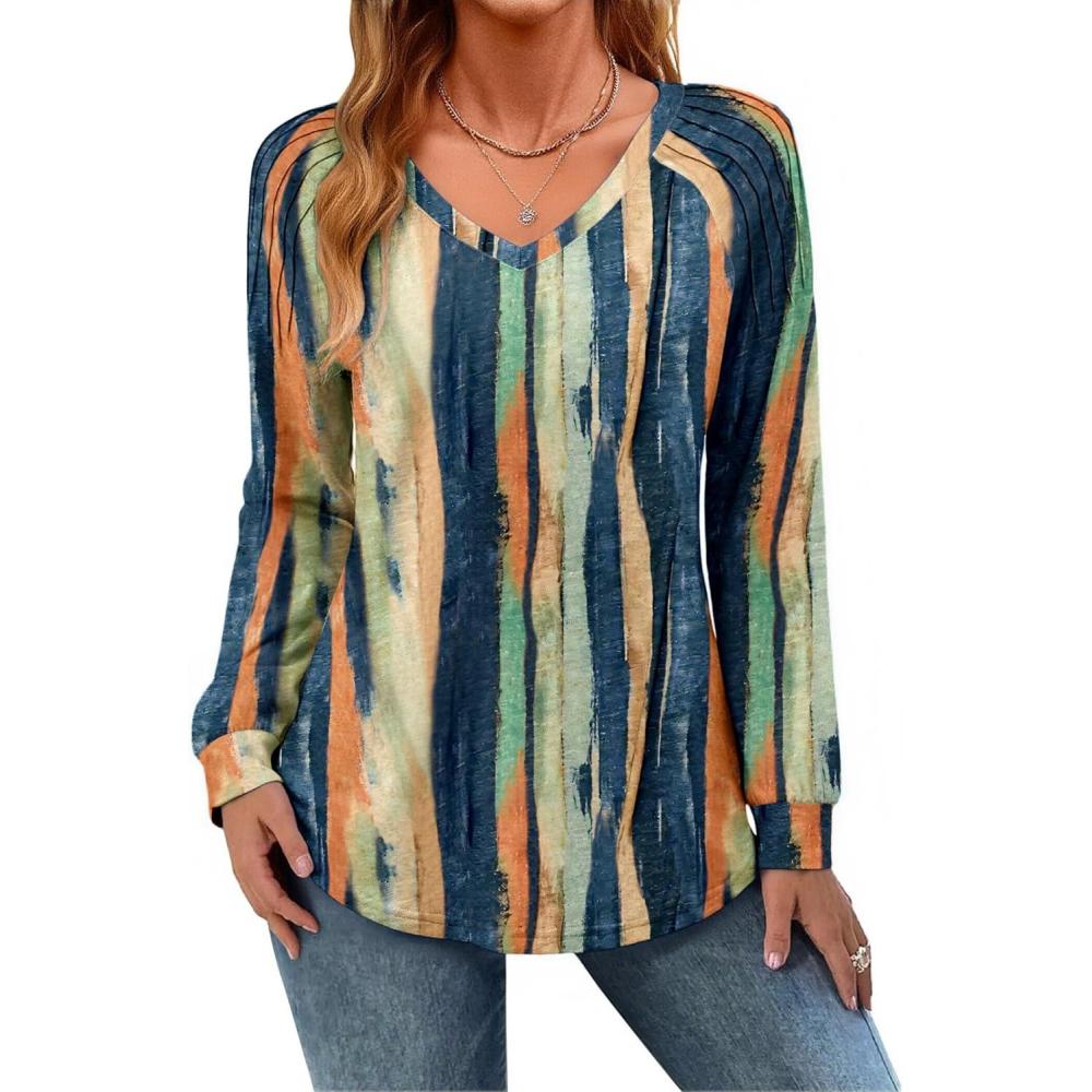 imageZeagoo Womens Long Sleeve Tops V Neck Pleated Shirts Dressy Casual Blouses Fall Fashion Tunic Clothes 2026 TShirtsMulti Floral