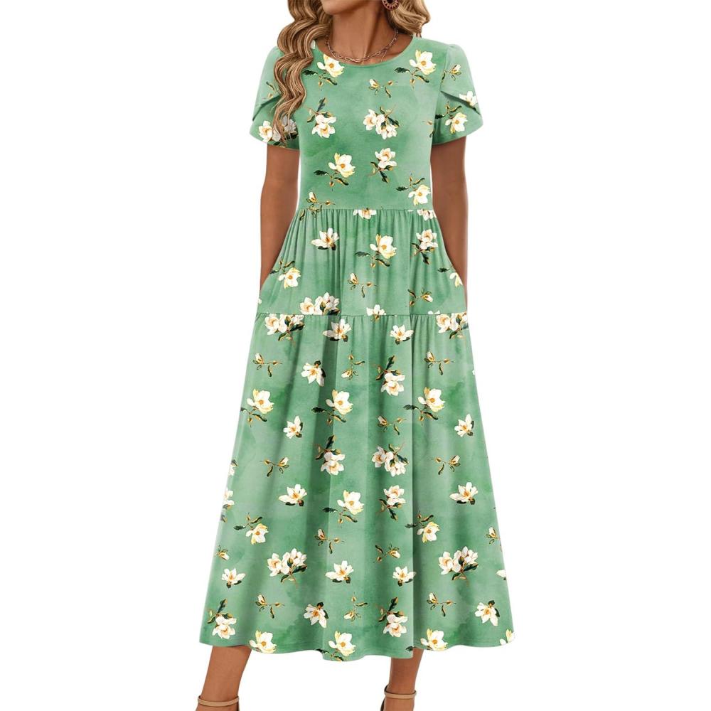 imageZeagoo Womens Maxi Dresses Summer Bohemian Floral Short Sleeve Long Dress Casual Flowy Tired Beach Sundress01bf49