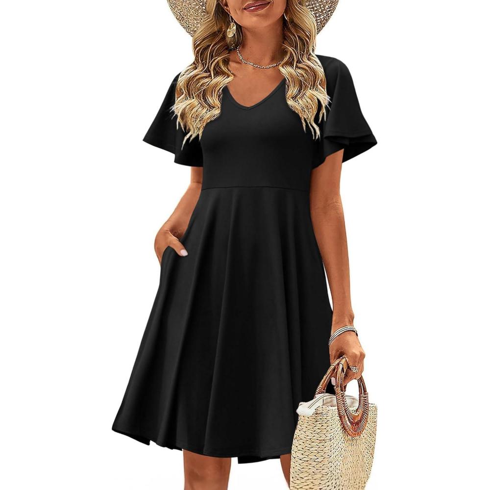 imageZeagoo Womens Summer Dress Casual Swing Floral Ruffle Short Sleeve Sundresses Beach Mini Aline Shift Dress 2026 with PocketsBlack