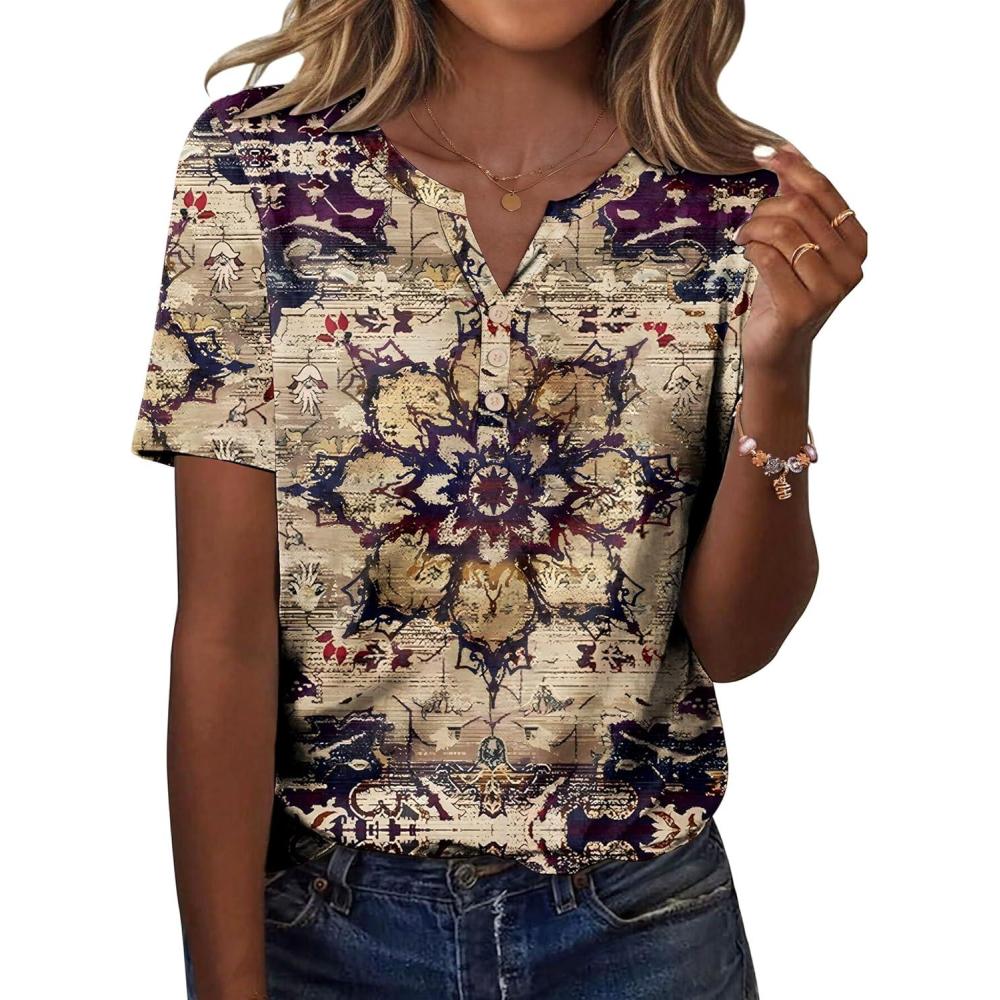 imageZeagoo Womens Summer Tops Casual Short Sleeve V Neck Shirts Business Dressy Work BlousesMulticolor 857