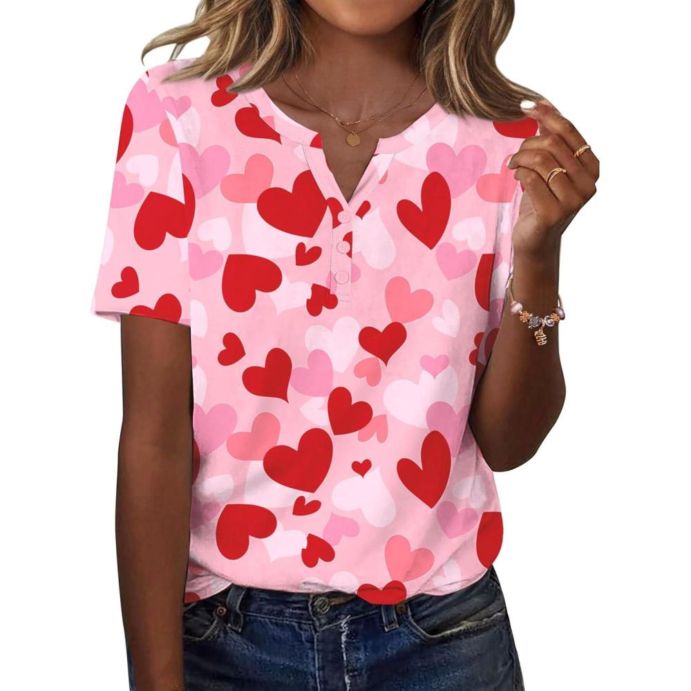 imageZeagoo Womens Summer Tops Casual Short Sleeve V Neck Shirts Business Dressy Work BlousesPink Heart