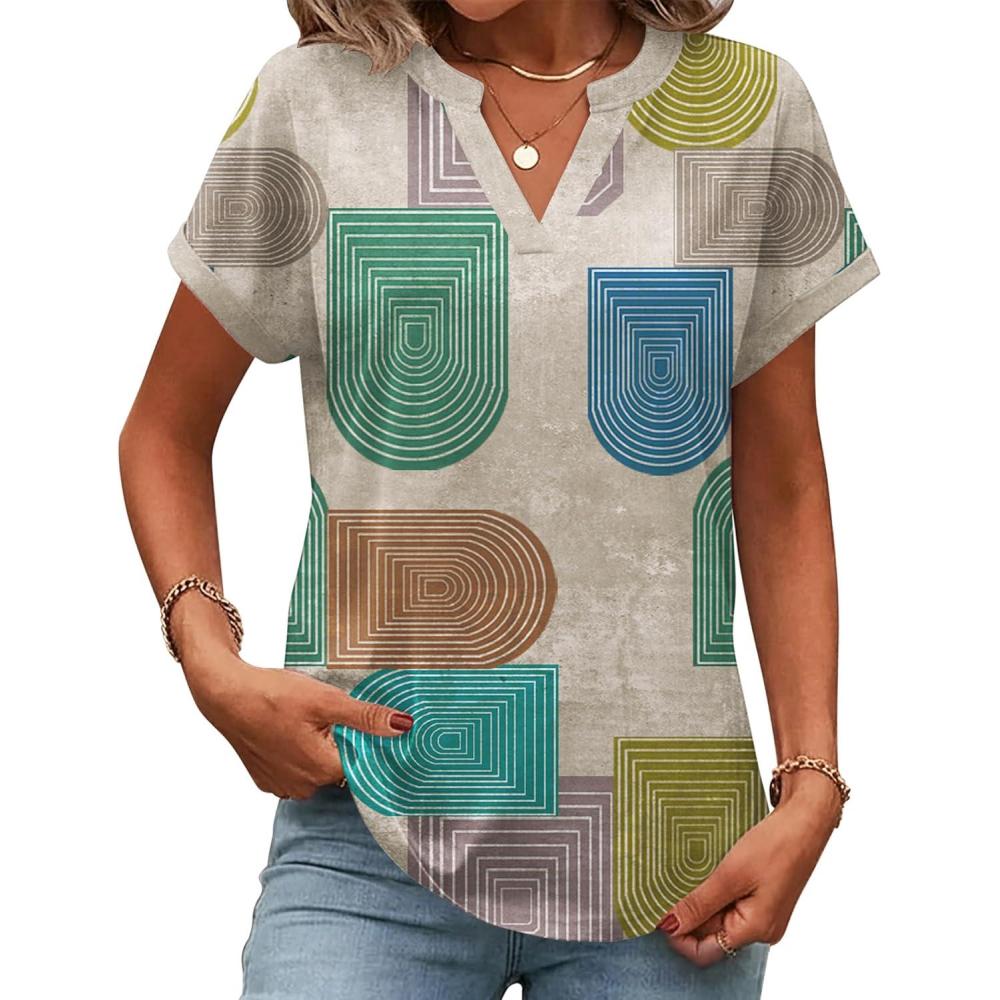 imageZeagoo Womens Tops Short Sleeve Summer V Neck Shirts Work Blouses Business Outfits Fashion ClothingBlack Khaki Dots
