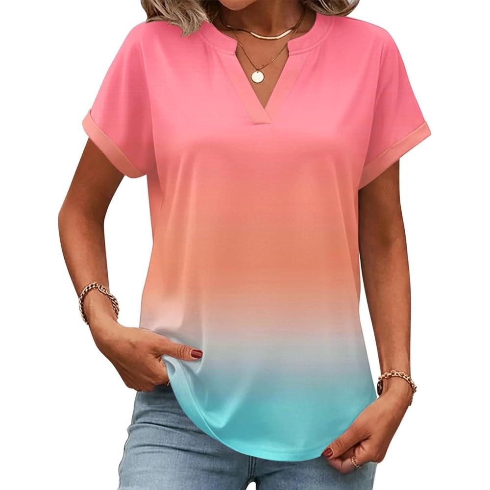 imageZeagoo Womens Tops Short Sleeve Summer V Neck Shirts Work Blouses Business Outfits Fashion ClothingGradient 218