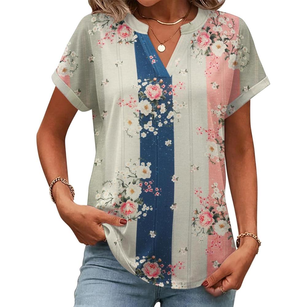 imageZeagoo Womens Tops Short Sleeve Summer V Neck Shirts Work Blouses Business Outfits Fashion ClothingMulticolor 923