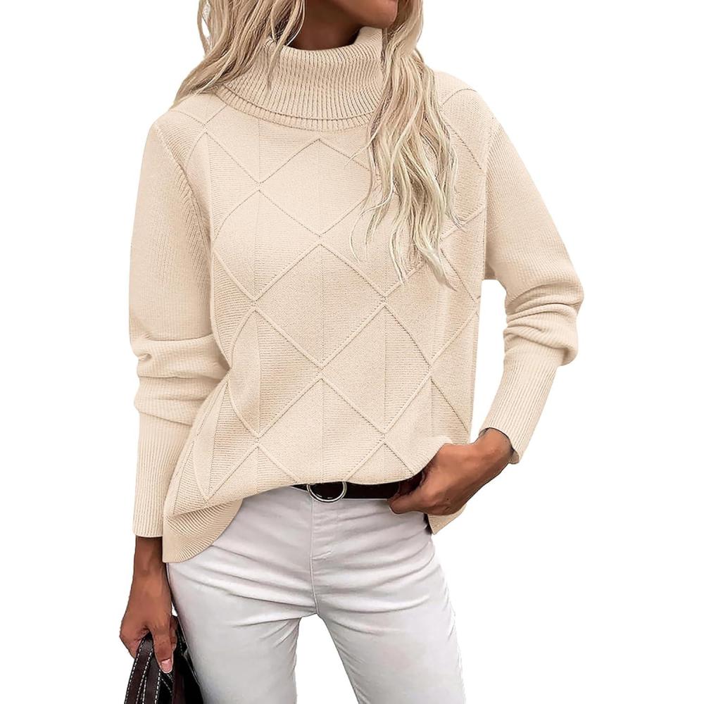 imageZeagoo Womens Turtleneck Sweater Fall Winter 2026 Long Sleeve Chunky Knitted Trendy Pullover TopsBeige