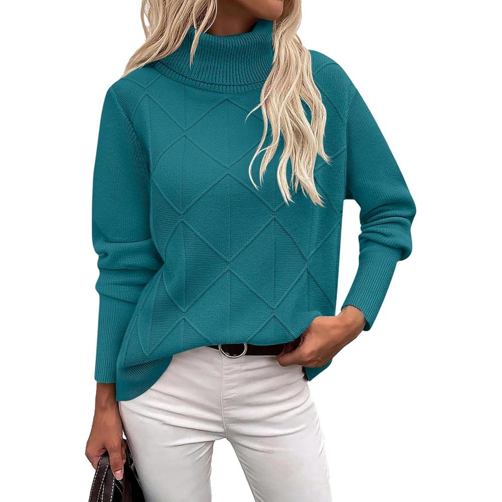 imageZeagoo Womens Turtleneck Sweater Fall Winter 2026 Long Sleeve Chunky Knitted Trendy Pullover TopsLake Blue