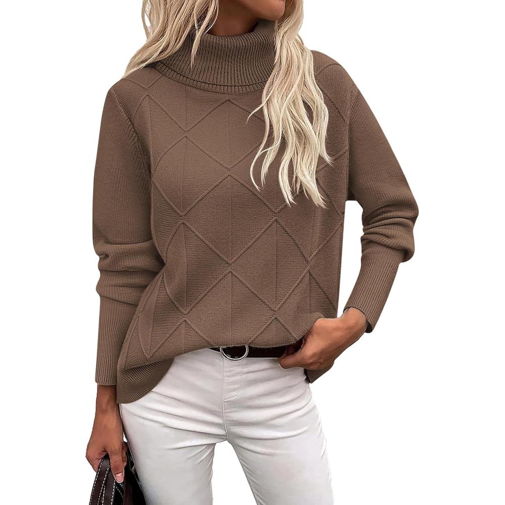 imageZeagoo Womens Turtleneck Sweater Fall Winter 2026 Long Sleeve Chunky Knitted Trendy Pullover TopsNutmeg