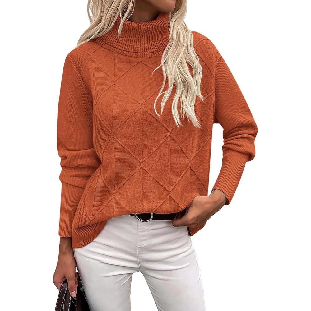 imageZeagoo Womens Turtleneck Sweater Fall Winter 2026 Long Sleeve Chunky Knitted Trendy Pullover TopsRust Red