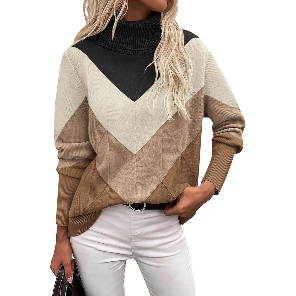imageZeagoo Womens Turtleneck Sweater Fall Winter 2026 Long Sleeve Chunky Knitted Trendy Pullover TopsVbrown