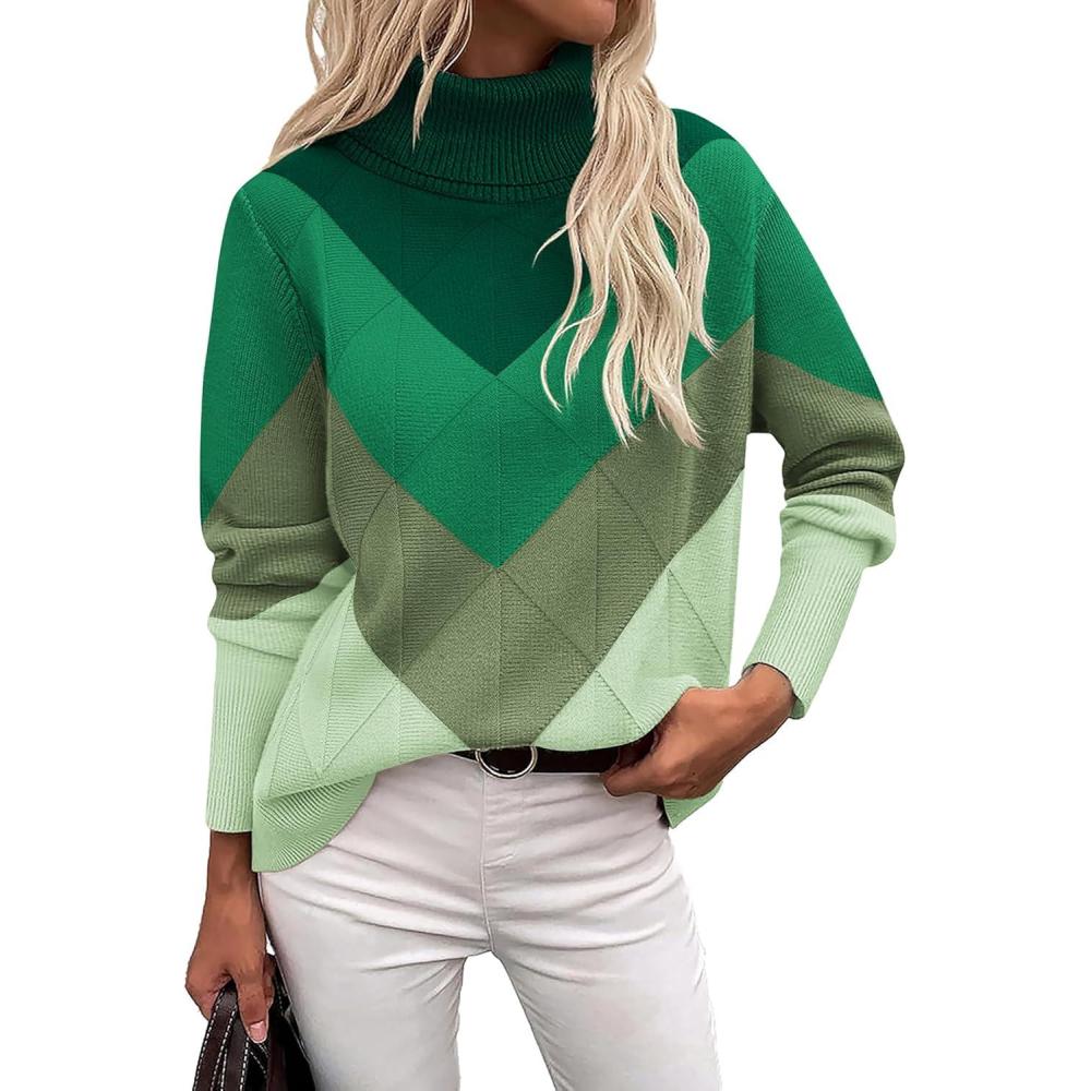 imageZeagoo Womens Turtleneck Sweater Fall Winter 2026 Long Sleeve Chunky Knitted Trendy Pullover TopsVgreen