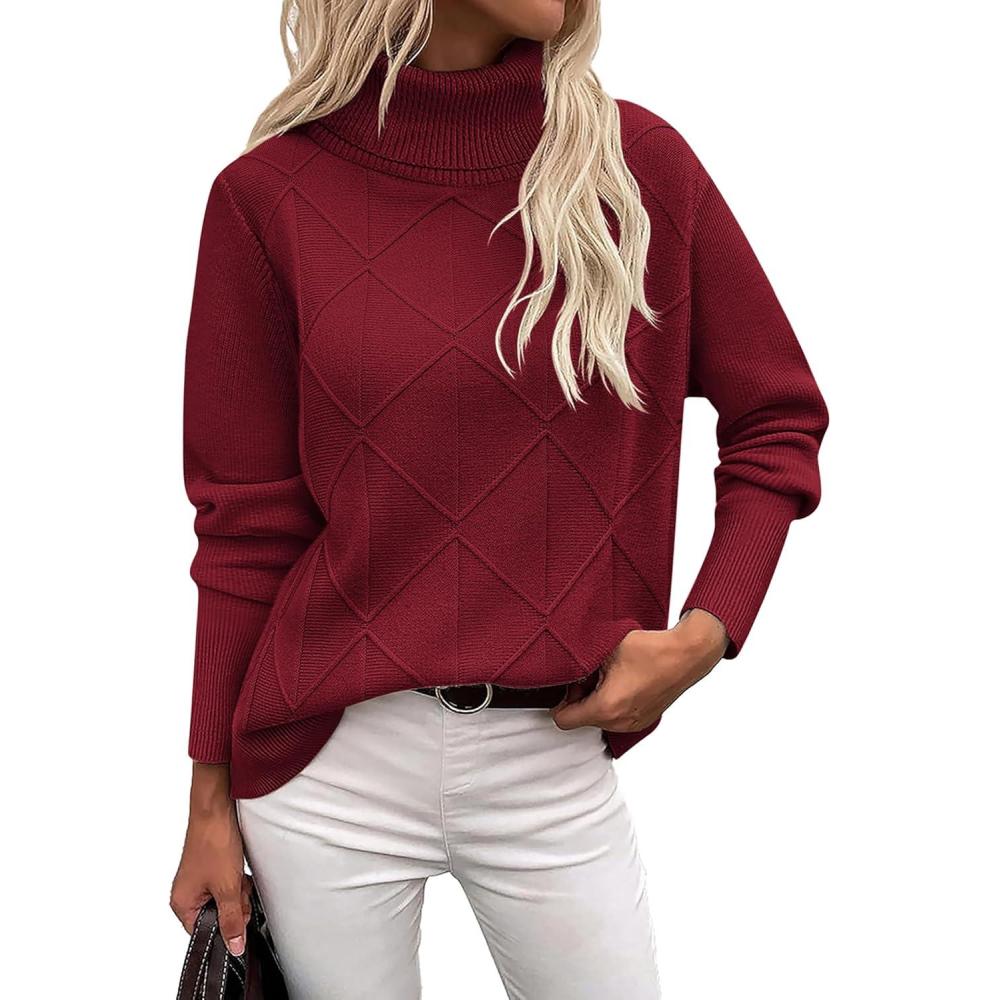 imageZeagoo Womens Turtleneck Sweater Fall Winter 2026 Long Sleeve Chunky Knitted Trendy Pullover TopsWine Red