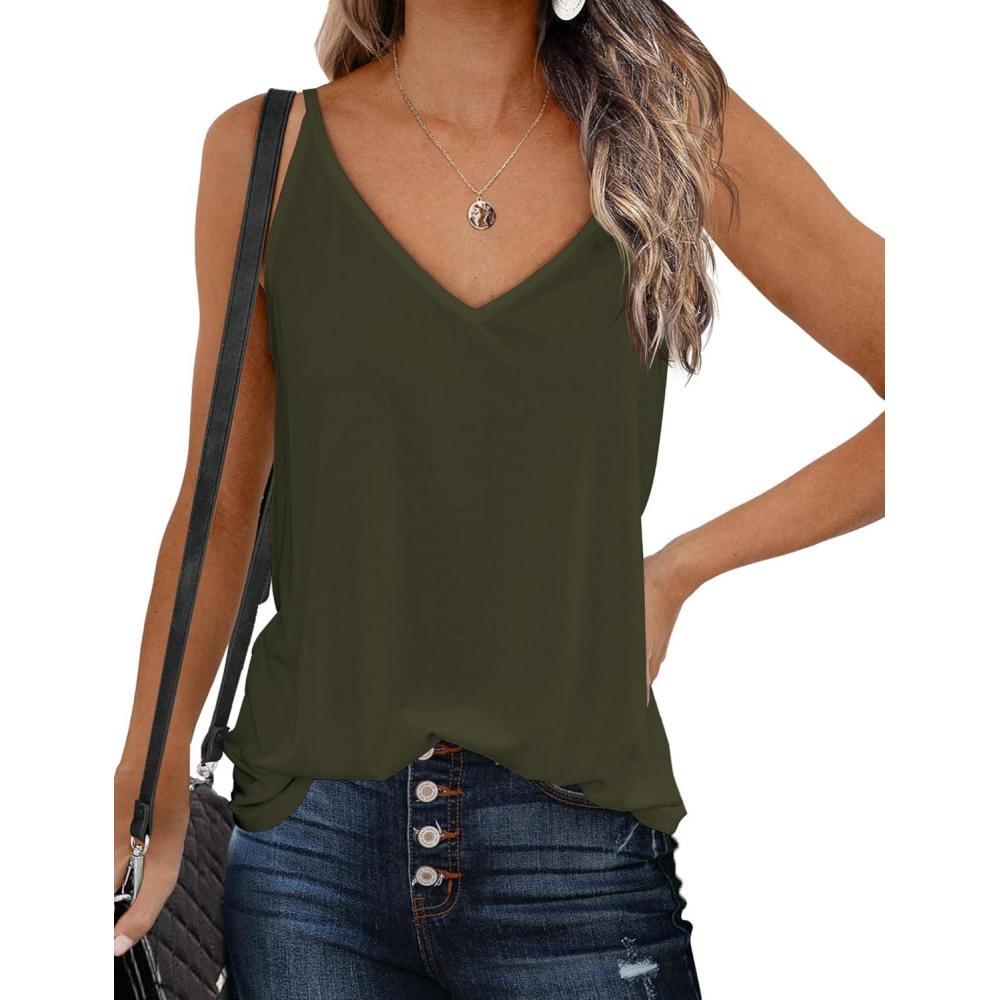 imageZeagoo Womens V Neck Camisole Tank Top Strap Sleeveless T Shirt Casual Loose Vest Blouse SXXLDeep Army Green