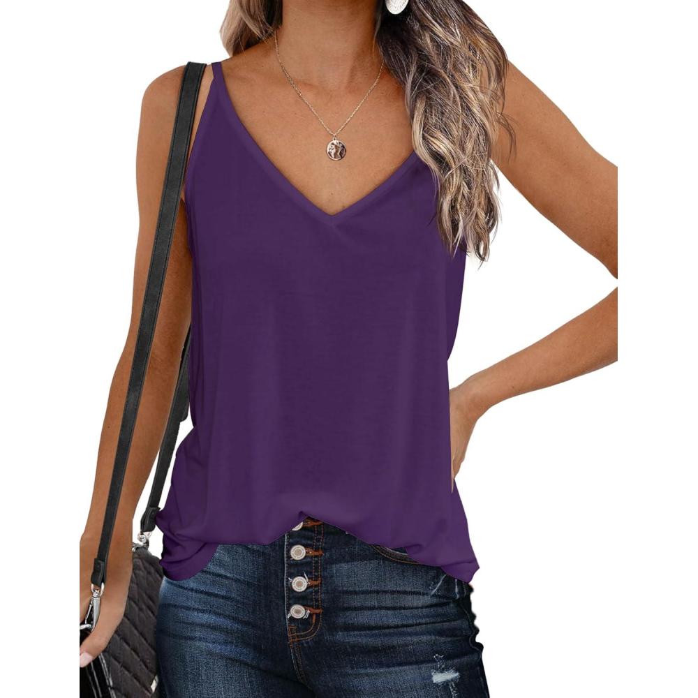 imageZeagoo Womens V Neck Camisole Tank Top Strap Sleeveless T Shirt Casual Loose Vest Blouse SXXLPurple