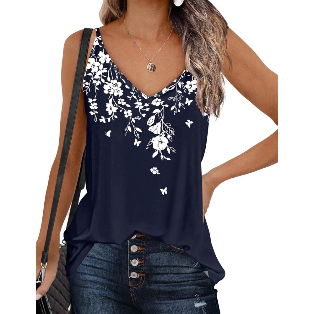 imageZeagoo Womens V Neck Camisole Tank Top Strap Sleeveless T Shirt Casual Loose Vest Blouse SXXLSf103