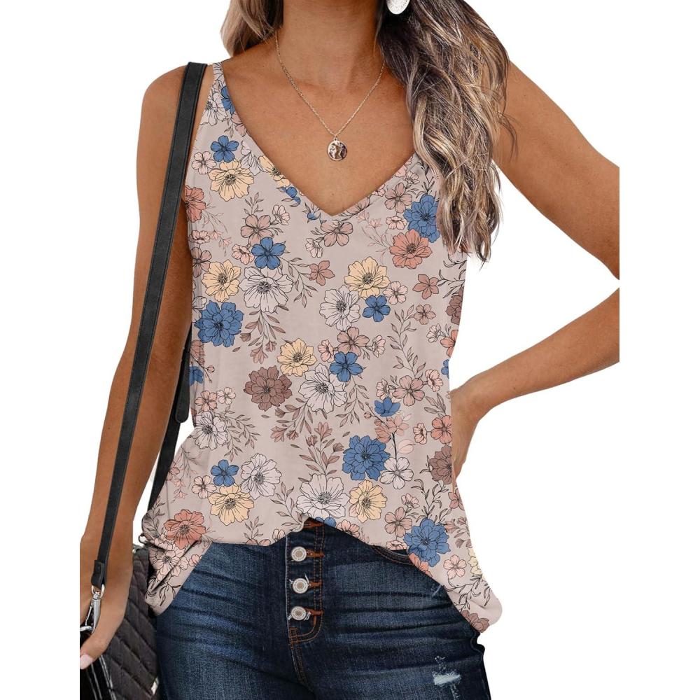 imageZeagoo Womens V Neck Camisole Tank Top Strap Sleeveless T Shirt Casual Loose Vest Blouse SXXLSf170