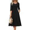 Zeagoo 3/4 Sleeve Women’s Dress Casual Flowy A-Line Midi Tshirt Dresses with Pockets Crewneck Vocation Boho Beach Sundress(01-black)