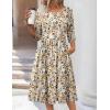 Zeagoo 3/4 Sleeve Women’s Dress Casual Flowy A-Line Midi Tshirt Dresses with Pockets Crewneck Vocation Boho Beach Sundress(Apricot Floral)