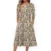 Zeagoo 3/4 Sleeve Women’s Dress Casual Flowy A-Line Midi Tshirt Dresses with Pockets Crewneck Vocation Boho Beach Sundress(Apricot Floral)