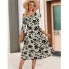 Zeagoo 3/4 Sleeve Women’s Dress Casual Flowy A-Line Midi Tshirt Dresses with Pockets Crewneck Vocation Boho Beach Sundress(Beige +Black Floral)