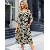 Zeagoo 3/4 Sleeve Women’s Dress Casual Flowy A-Line Midi Tshirt Dresses with Pockets Crewneck Vocation Boho Beach Sundress(Beige +Black Floral)