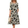 Zeagoo 3/4 Sleeve Women’s Dress Casual Flowy A-Line Midi Tshirt Dresses with Pockets Crewneck Vocation Boho Beach Sundress(Beige +Black Floral)