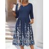 Zeagoo 3/4 Sleeve Women’s Dress Casual Flowy A-Line Midi Tshirt Dresses with Pockets Crewneck Vocation Boho Beach Sundress(Blue Flower)