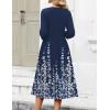 Zeagoo 3/4 Sleeve Women’s Dress Casual Flowy A-Line Midi Tshirt Dresses with Pockets Crewneck Vocation Boho Beach Sundress(Blue Flower)