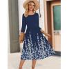 Zeagoo 3/4 Sleeve Women’s Dress Casual Flowy A-Line Midi Tshirt Dresses with Pockets Crewneck Vocation Boho Beach Sundress(Blue Flower)