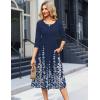 Zeagoo 3/4 Sleeve Women’s Dress Casual Flowy A-Line Midi Tshirt Dresses with Pockets Crewneck Vocation Boho Beach Sundress(Blue Flower)