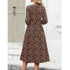Zeagoo 3/4 Sleeve Women’s Dress Casual Flowy A-Line Midi Tshirt Dresses with Pockets Crewneck Vocation Boho Beach Sundress(Coffee Print)
