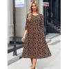 Zeagoo 3/4 Sleeve Women’s Dress Casual Flowy A-Line Midi Tshirt Dresses with Pockets Crewneck Vocation Boho Beach Sundress(Coffee Print)