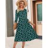 Zeagoo 3/4 Sleeve Women’s Dress Casual Flowy A-Line Midi Tshirt Dresses with Pockets Crewneck Vocation Boho Beach Sundress(Green Floral)