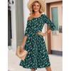 Zeagoo 3/4 Sleeve Women’s Dress Casual Flowy A-Line Midi Tshirt Dresses with Pockets Crewneck Vocation Boho Beach Sundress(Green Floral)