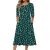 Zeagoo 3/4 Sleeve Women’s Dress Casual Flowy A-Line Midi Tshirt Dresses with Pockets Crewneck Vocation Boho Beach Sundress(Green Floral)