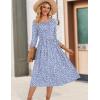 Zeagoo 3/4 Sleeve Women’s Dress Casual Flowy A-Line Midi Tshirt Dresses with Pockets Crewneck Vocation Boho Beach Sundress(Jh529)