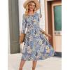 Zeagoo 3/4 Sleeve Women’s Dress Casual Flowy A-Line Midi Tshirt Dresses with Pockets Crewneck Vocation Boho Beach Sundress(Mz919)