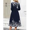 Zeagoo 3/4 Sleeve Women’s Dress Casual Flowy A-Line Midi Tshirt Dresses with Pockets Crewneck Vocation Boho Beach Sundress(Navy Blue Floral)