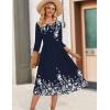 Zeagoo 3/4 Sleeve Women’s Dress Casual Flowy A-Line Midi Tshirt Dresses with Pockets Crewneck Vocation Boho Beach Sundress(Navy Blue Floral)